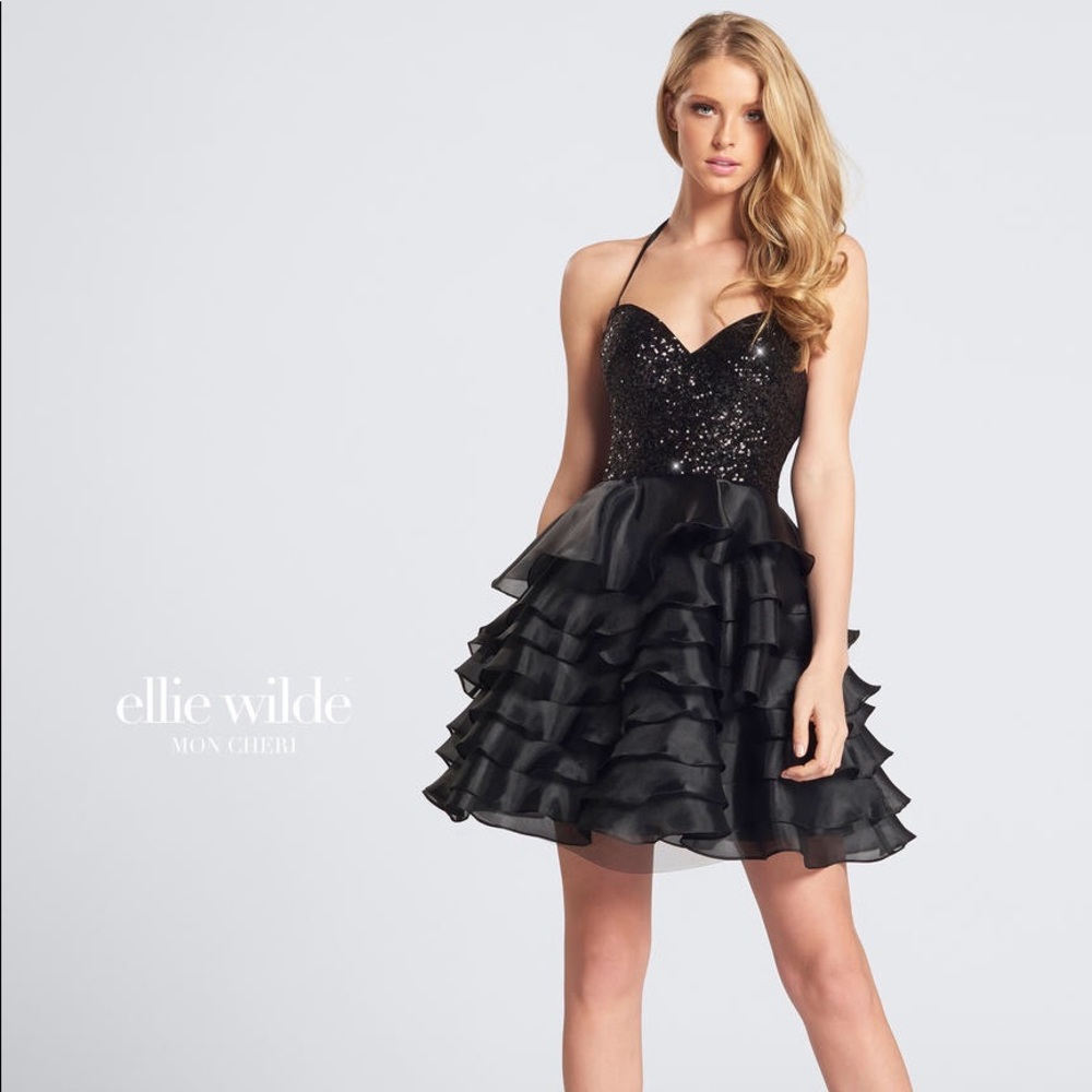 Ellie Wilde by Mon Cheri Black Mini Dress